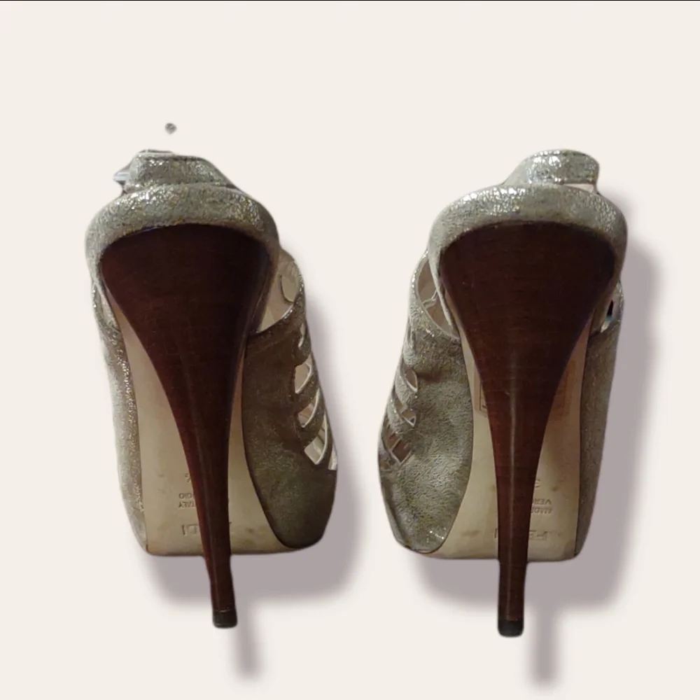 Fendi Gold Peep Toe Cage Slingback Heels - Picture 6 of 7